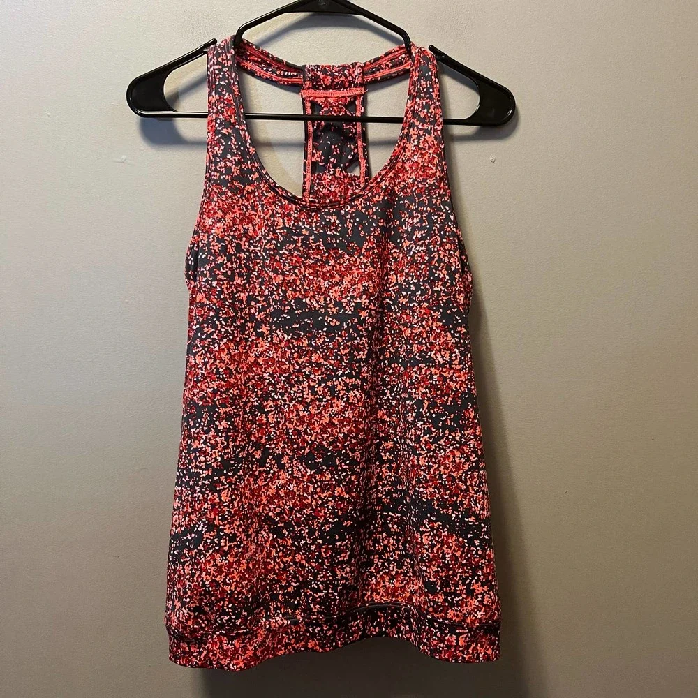 ATHLETA Tank Top Racerback Red Grey Spatter Print Sizzle Tank size small